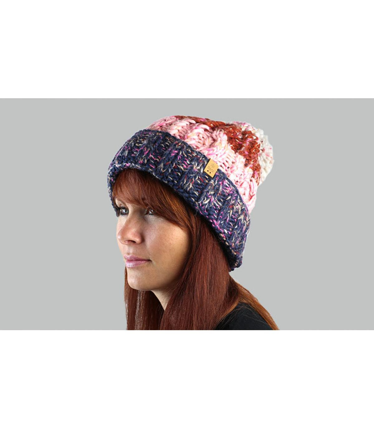 kwast hoed strepen blauw bruin Sandy Beanie navy kwast hoed strepen blauw bruin Sandy Beanie navy
